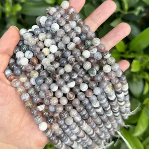 Agate naturelle du Botswana 6mm 8mm 10mm 12mm perles rondes lisses en vrac brin pour la fabrication de bijoux collier Bracelet bricolage