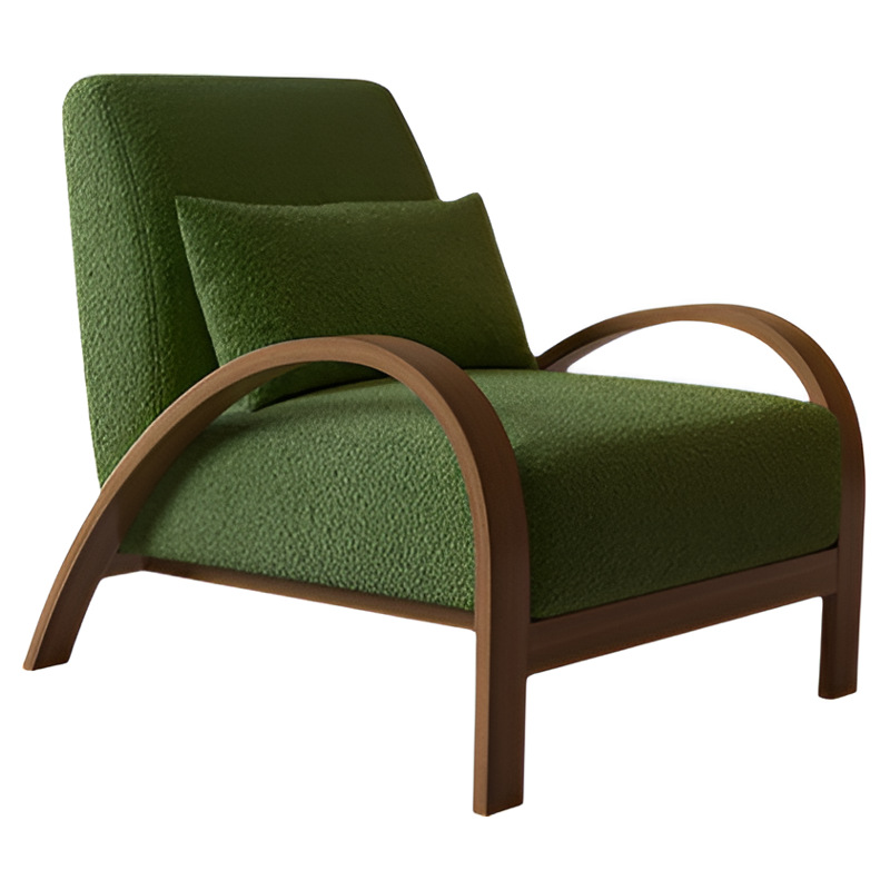 Fauteuil individuel [Velours particule vert foncé, transfert grain de bois]