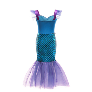Disfraz de sirena con mangas con volantes para niños, vestido con estampado de escamas, cola de sirena, traje de princesa para niñas, disfraz de cosplay para cumpleaños, fiesta de Halloween - Product Image 4
