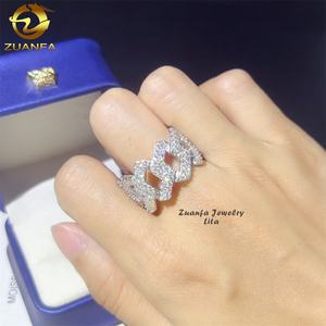 高品質ジュエリーファッションヒップホップ<span class=keywords><strong>2</strong></span>列キューバダイヤモンド925スターリングシルバーモアッサナイトリング - Product Image 1