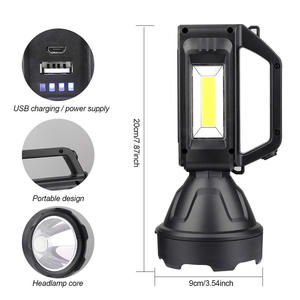 Dual <b>Light</b> Source <b>LED</b> Handheld Searchlight COB Side Flood + Main Spotlight <b>Rechargeable</b> Portable Work Lamp Anti-tip Base - Product Image 1