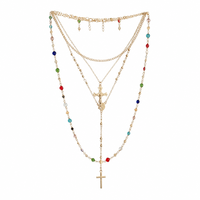 Collier pendentif croix gothique, collier ras du cou à franges multicouches pour femmes, style grunge audacieux