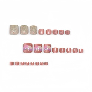 Tips kuku persegi berlapis resin 3D dengan desain bintang laut, warna pink nude, motif mata kucing, untuk musim panas di tepi pantai, sudah dirancang sebelumnya.