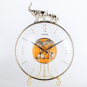 H Z X Z B Wall Clock Round Battery Powered Silent Decorative Elephant Design Home Hotel Use - Product Image 1