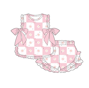 Nuovo Stile Set Estivo per Bambine con Top a Collo Tondo e Shorts con Volant, Abbigliamento Senza Maniche per Boutique - Product Image 3