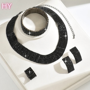 Ensemble de bijoux de luxe HY pour soirée, fiançailles et mariage, plaqué <span class=keywords><strong>argent</strong></span> avec strass incrustés, comprenant boucles <span class=keywords><strong>d</strong></span>'oreilles et <span class=keywords><strong>collier</strong></span> - Product Image 1