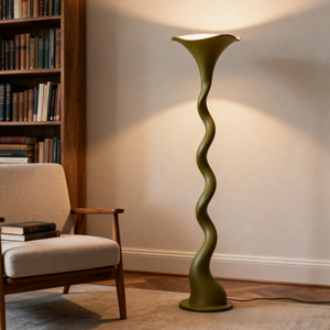 Lámpara de Pie Moderna de PETG con Diseño en Espiral, LED Blanco Frío, Control Táctil, Altura Ajustable, Pantalla Beige, Tamaño Grande para Decoración de Sala de Estar - Product Image 1