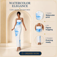 Robe longue imprimée pour femme, dos nu, coupe ajustée, robe de soirée moulante, impression personnalisée OEM