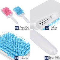 Brosse à cheveux rectangulaire avec poils en nylon et éponge, design creux pour le massage du cuir chevelu et le drainage de l'eau pour les cheveux mouillés