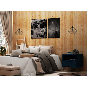 Table de chevet bleu nuit avec tiroir et étagère ouverte pour le rangement dans la chambre - Product Image 2