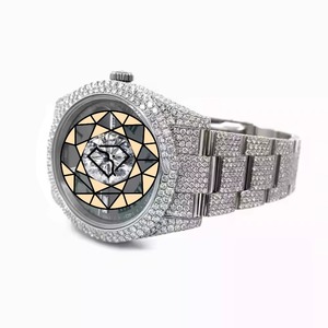 Montre de luxe pour homme, sport et mode, en acier inoxydable sertie de diamants, mouvement à quartz, cadran analogique, verre saphir, étanche, fermoir pliant - Product Image 3