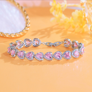 <span class=keywords><strong>Pulsera</strong></span> de tenis de lujo para mujer con circonitas cúbicas AAA de latón rosa y diseño de corazón, ideal para banquetes y reuniones, regalo de joyería de lujo. - Product Image 1