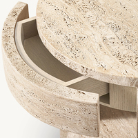 Table d'appoint en travertin courbé avec tiroir coulissant et étagère de rangement inférieure, style Wabi Sabi, pour le coin du salon