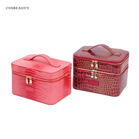 Pochette de voyage en cuir PU à motif crocodile, boîte à cosmétiques, trousse de maquillage, organiseur de vernis à ongles, sac de maquillage