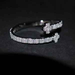 Luxury Moissanite Clover <b>Bangle</b> <b>Bracelet</b> Iced Out Style 925 Sterling <b>Silver</b> Plated Sparkle Jewelry Anniversary Gift for Women - Product Image 1