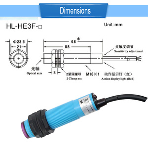 HE3F-DS10C4 HE3F-DS30C4 HE3F-DS10B2 Capteur de proximité infrarouge à induction M18 - Product Image 6