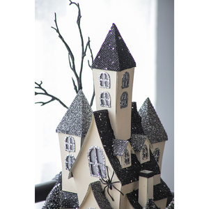 Casa Embrujada Iluminada de Cartón, 10x8.3x13.5 Pulgadas, Negra y Beige, Decoración de Mesa para Halloween, Funciona con Pilas - Product Image 5
