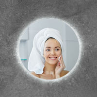 Miroir de salle de bain moderne anti-buée rond avec éclairage LED, miroir de douche intelligent à écran tactile mural pour chambre à coucher