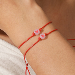 Pinky Promise Friendship <b>Bracelet</b> Glow In Dark Heart Bead Adjustable Rope Couple Gift Unisex <b>Red</b> String <b>Bracelets</b> - Product Image 4