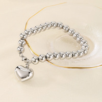 H&Beautimer Collection italienne Bracelet chaîne à perles en argent sterling 925 4-10MM Or rose 16cm Pendentif cœur Fermoir mousqueton Cadeau