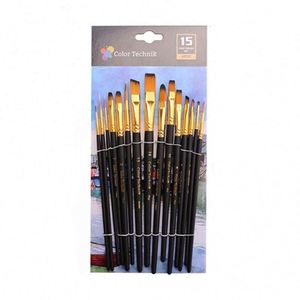 Professional 15pcs Round Flat Filbert Watercolor Paintbrush Set Nylon Hair Painting Brush with Wood Handle for Artists - Product Image 3