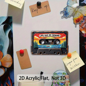 Imán para Refrigerador con Diseño <span class=keywords><strong>de</strong></span> Cinta Cassette Vintage, Inspirado en VHS, con la Frase "La Vida No Tiene Rebobinado", Acrílico <span class=keywords><strong>de</strong></span> Fuerte Adhesión - Product Image 2