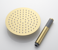 Nouvel ensemble de douche de pluie thermostatique ronde de salle de bain complète fixée au mur exposée en or brossé avec douchette