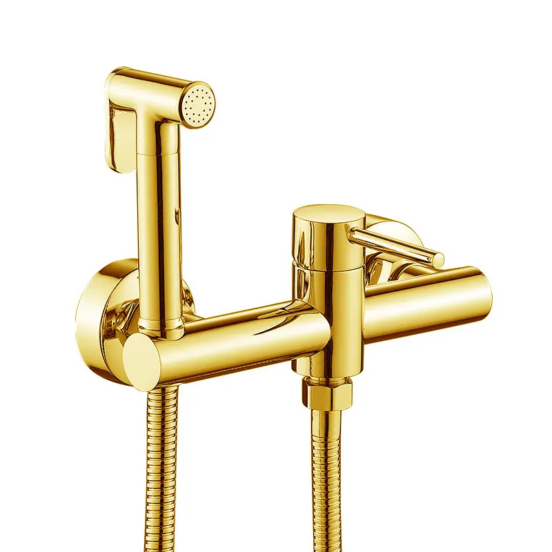 SANIPRO sikat emas kuningan antik terpasang di dinding pegangan tunggal kamar mandi Shattaf Bidet Mixer keran mandi, pistol semprot Toilet