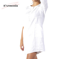 Nouvelles robes en lin décontractées blanches pour femme, taille plus, boutonnées, taille naturelle, col rond, longueur genou, pour l'été et le printemps