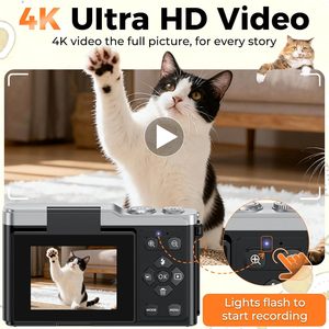 กล้องดิจิตอล 4K 64 ล้านพิกเซล ถ่ายภาพความละเอียดสูง กล้องเซลฟี่สำหรับเดินทาง หน้าจอ 2.4 นิ้ว ระดับเริ่มต้น สำหรับเด็ก กล้องเซลฟี่ขนาดเล็กสไตล์เรโทร - Product Image 2