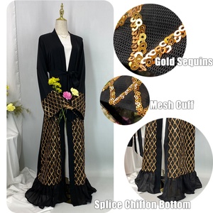Luxury Golden <b>Sequin</b> Mesh Open Abaya Long Sleeve High Quality Nida <b>Sequins</b> Muslim Abayas Dress 2 Colors 1863# - Product Image 6