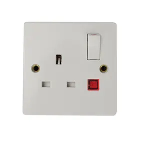 Best QualIty Bakelite White Color for simple home 1G 13A SOCKET S.P. With NEON Light Wall Socket