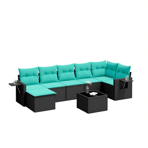 8 Piece Black Poly <b>Rattan</b> Garden <b>Sofa</b> Set With Cushions Outdoor Furniture Contemporary Style Seating For 8 - Product Image 1