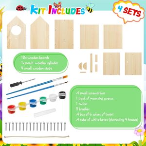 Modern çiftlik DIY ahşap Birdhouse 4-Pack kapalı açık ev erkek ve kız için duvar süsü kiti hediye ahşap kuş evi - Product Image 4