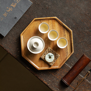 Guanlan Walnut Wood Octagonal <b>Tea</b> Tray With Lid Household Solid Wood Dry Brewing Tray For Kung Fu <b>Tea</b> <b>Set</b> Storage - Product Image 2