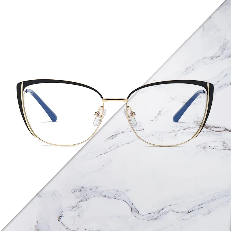 Gold Cat Eye Round Computer Eyewear Fashion Optical Women's Blue Light Blocking Grade Glasses Prescription Eyeglasses Frame New