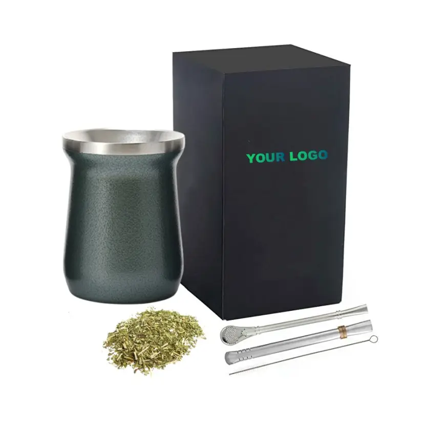 8Oz Rvs Yerba Mate Cup En Bombilla Set Met Stro Geschenkdoos