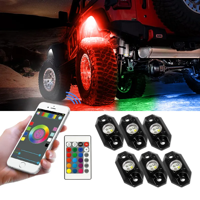 4ポッド6pod 8ポッド12ポッド9WあたりポッドロックライトキットRGB水中IP68 LED Rock Light 12V LED Rock Lights