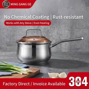 304 Stainless Steel Double Handle Thickened <strong>Steamer</strong> <strong>Pot</strong> Glass Cover Small Size Straight Type For Baby Food Porridge Induction - Product Image 1