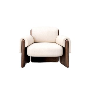 Modern Chinese Style <b>Office</b> <b>Sofa</b> Single Solid Wood High-Density Sponge Comfortable White Matte Dark Walnut Foot - Product Image 5