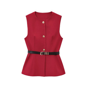 Débardeur à simple boutonnage doré élégant pour femmes, débardeur simple à la mode pour femmes, <span class=keywords><strong>ceinture</strong></span> à boutons longs, Streetwear personnalisé et respirant - Product Image 3