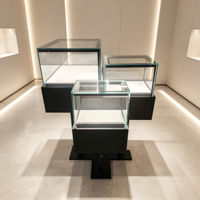 Vitrine de présentation en verre sans cadre haut de gamme sur pied moderne avec éclairage LED et serrure pour bijoux, idéale pour les musées