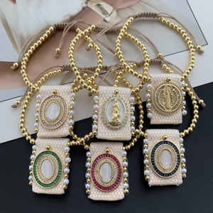Pulseras con Colgante de Temática Religiosa TK-C269 al por Mayor para Mujer, Pulsera de Concha de Cristal Colorida con Virgen, Pulsera de Cuentas para Festividades - Product Image 2