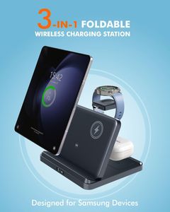 <span class=keywords><strong>Cargador</strong></span> Inalámbrico Rápido 3 en 1 Plegable a 165 Grados con QC3.0 <span class=keywords><strong>para</strong></span> <span class=keywords><strong>Samsung</strong></span> Z Fold Z Flip, Compatible con Relojes, Teléfonos, Smart PCs y Fuente de Alimentación - Product Image 2