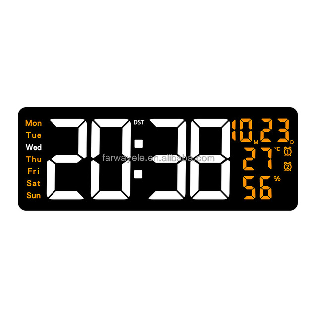 YIDA TIME 17.3 Inch Large LED Display Remote Control Digital Wall Clock With Temperature Humidity and Calendar Display