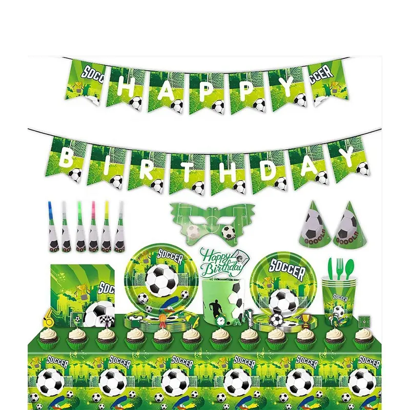 82 Stuks Custom Voetbal Thema Verjaardagsset Voetbal Eco-Vriendelijke Feestartikelen Decoraties