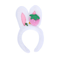 Bando Kepala Kelinci Lucu Motif Bunga Stroberi Kartun, Bando Rambut Buatan Tangan untuk Wanita Grosir
