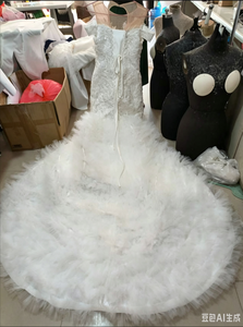 Abito <span class=keywords><strong>da</strong></span> <span class=keywords><strong>Sposa</strong></span> a Sirena Personalizzato di Lusso con Perline 2026 Nuovo Modello con Spalle Scoperte in Tulle e Volant Stile Africano - Product Image 3