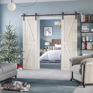 WEKIS Kits de quincaillerie modernes en bois massif pour portes de grange, étanches, pour chambre, hôtel, entrée, salon, extérieur et appartement - Product Image 1