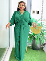 Nouvelle robe à col en V profond, à manches tombantes, taille haute et longue - Grande taille pour femmes